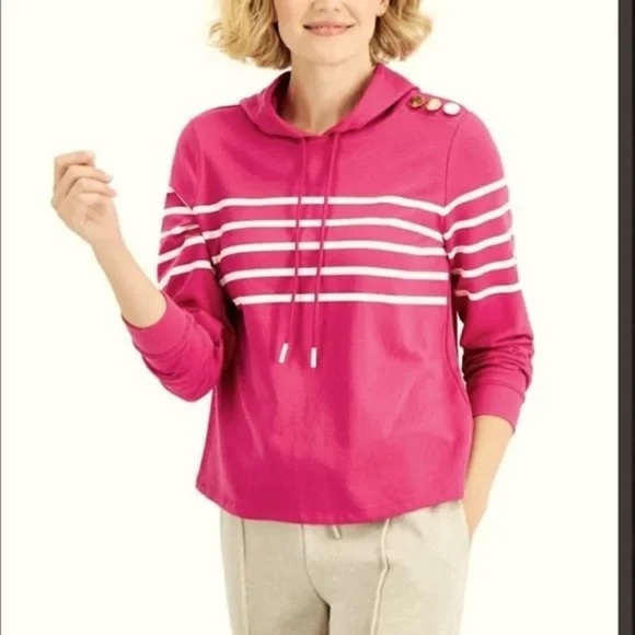 Charter Club Sweaters - Charter Club Striped Hoodie Pink